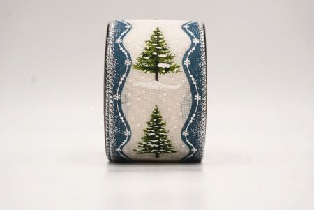 Cream - Blue Rustic Christmas Tree Glitter Wired Ribbon_KF9826G-2