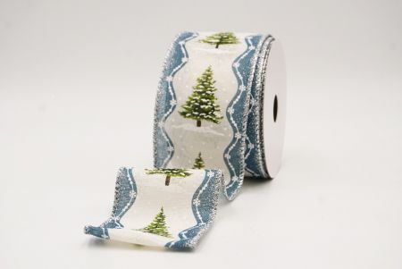 Cream - Blue Rustic Christmas Tree Glitter Wired Ribbon_KF9826G-2