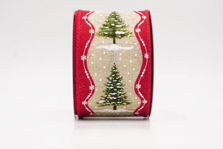 Light Brown - Red Rustic Christmas Tree Glitter Wired Ribbon_KF9826GC-13-7