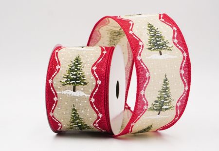 Light Brown - Red Rustic Christmas Tree Glitter Wired Ribbon_KF9826GC-13-7