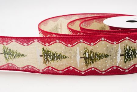 Light Brown - Red Rustic Christmas Tree Glitter Wired Ribbon_KF9826GC-13-7