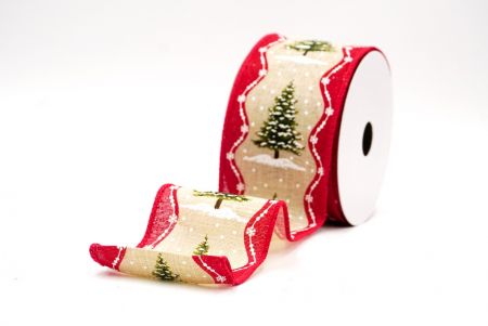Light Brown - Red Rustic Christmas Tree Glitter Wired Ribbon_KF9826GC-13-7
