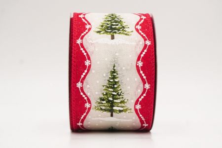 Cream - Red Rustic Christmas Tree Glitter Wired Ribbon_KF9826GC-2R-7