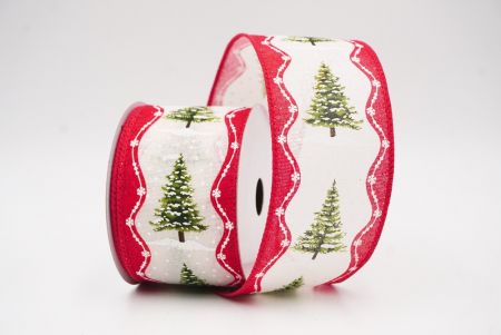 Cream - Red Rustic Christmas Tree Glitter Wired Ribbon_KF9826GC-2R-7