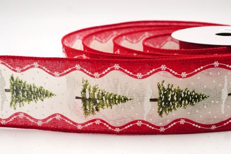 Cream - Red Rustic Christmas Tree Glitter Wired Ribbon_KF9826GC-2R-7