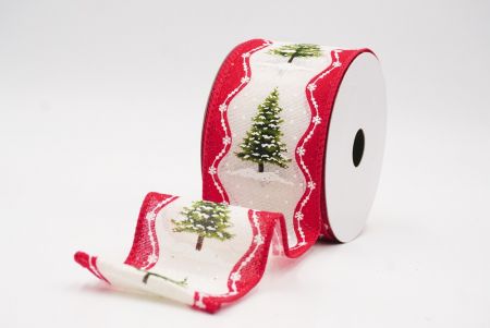 Cream - Red Rustic Christmas Tree Glitter Wired Ribbon_KF9826GC-2R-7