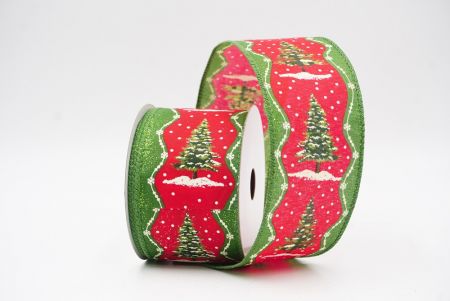Red - Green Rustic Christmas Tree Glitter Wired Ribbon_KF9827GC-7-222