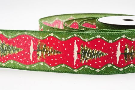 Red - Green Rustic Christmas Tree Glitter Wired Ribbon_KF9827GC-7-222