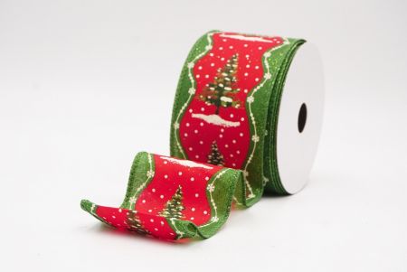 Red - Green Rustic Christmas Tree Glitter Wired Ribbon_KF9827GC-7-222