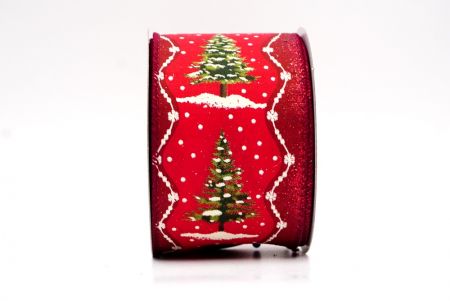 Red Rustic Christmas Tree Glitter Wired Ribbon_KF9827GC-7R-8