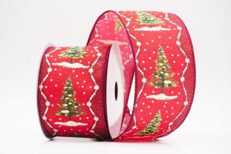 Red Rustic Christmas Tree Glitter Wired Ribbon_KF9827GC-7R-8