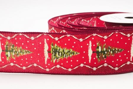 Red Rustic Christmas Tree Glitter Wired Ribbon_KF9827GC-7R-8