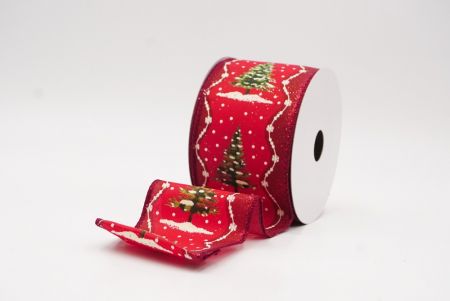 Red Rustic Christmas Tree Glitter Wired Ribbon_KF9827GC-7R-8