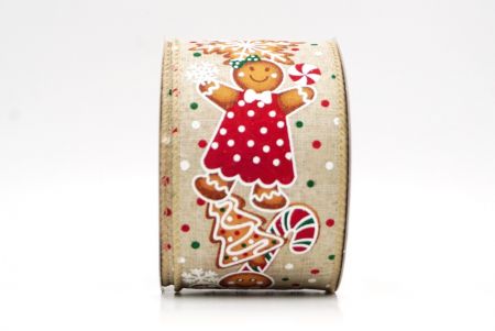 लाइट ब्राउन नटक्रैकर सैनिक और अदरक ब्रेड क्रिसमस वायर्ड रिबन_KF9828GC-13-183