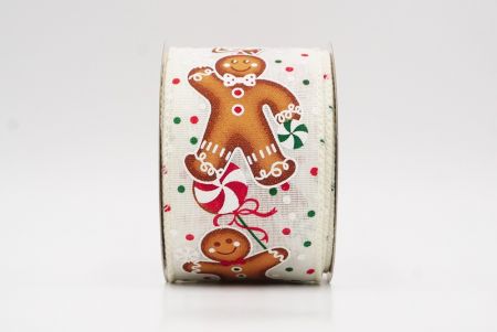 क्रीम नटक्रैकर सैनिक और अदरक ब्रेड क्रिसमस वायर्ड रिबन_KF9828GC-2-2