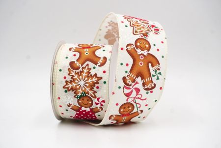 क्रीम नटक्रैकर सैनिक और अदरक ब्रेड क्रिसमस वायर्ड रिबन_KF9828GC-2-2