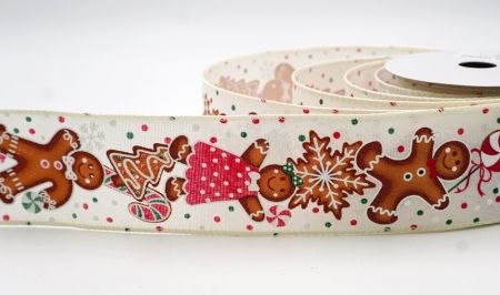 क्रीम नटक्रैकर सैनिक और अदरक ब्रेड क्रिसमस वायर्ड रिबन_KF9828GC-2-2