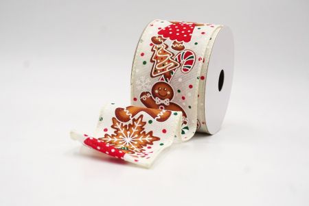 क्रीम नटक्रैकर सैनिक और अदरक ब्रेड क्रिसमस वायर्ड रिबन_KF9828GC-2-2