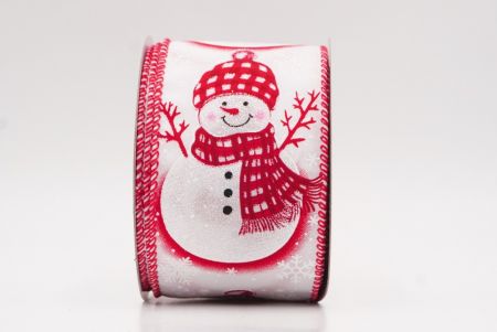 Biała - Czerwona Zimowa Wstążka z Bałwankiem_KF9829GC-1R-7