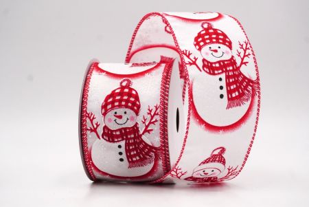 Biała - Czerwona Zimowa Wstążka z Bałwankiem_KF9829GC-1R-7