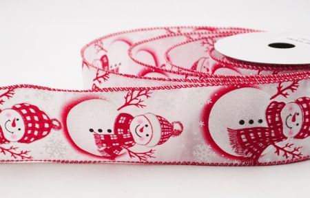 Biała - Czerwona Zimowa Wstążka z Bałwankiem_KF9829GC-1R-7