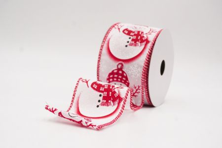 Biała - Czerwona Zimowa Wstążka z Bałwankiem_KF9829GC-1R-7