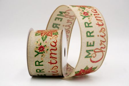 Khaki_Merry Christmas Greeting Wired Ribbon_KF9831GC-13-183