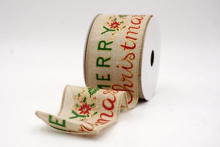 Khaki_Merry Christmas Greeting Wired Ribbon_KF9831GC-13-183