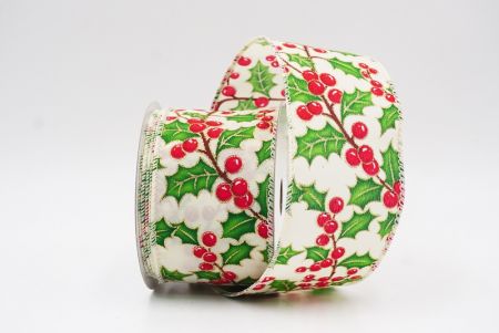 Crème Kerstbes & Hulstbladeren Draadlint_KF9832GC-2-2