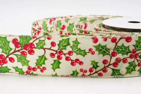 Crème Kerstbes & Hulstbladeren Draadlint_KF9832GC-2-2