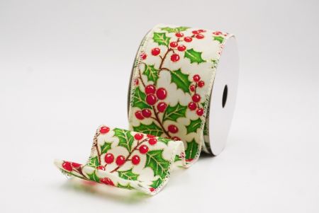 Crème Kerstbes & Hulstbladeren Draadlint_KF9832GC-2-2