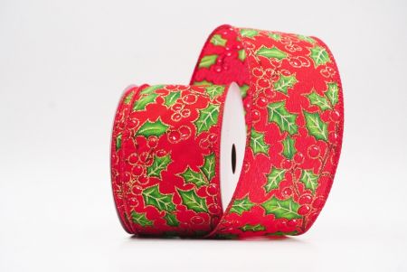 Rode Kerstbes & Hulstbladeren Draadlint_KF9832GC-7-7