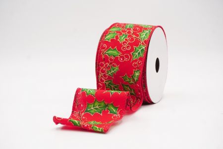 Rode Kerstbes & Hulstbladeren Draadlint_KF9832GC-7-7
