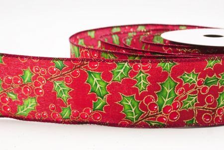 Bordeaux Kerstbes & Hulstbladeren Draadlint_KF9832GC-8-8