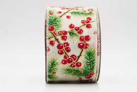 Kremowa wstążka z gałązką sosny i czerwonymi jagodami_KF9833GC-2-2