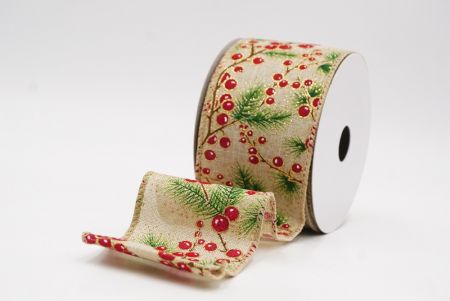 Lt. Brown wstążka z gałązką sosny i czerwonymi jagodami_KF9834GC-13-183