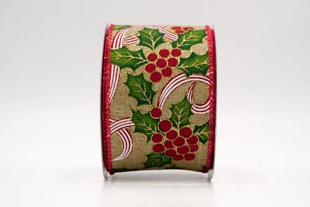 Naturalna Wstążka z Motywem Ostrokrzewu i Jagód_KF9835GC-14-7