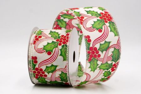 Kremowa Wstążka z Motywem Ostrokrzewu i Jagód_KF9836GC-2-2