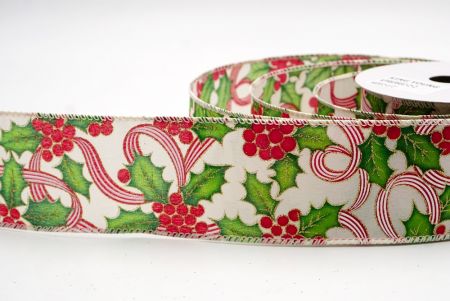 Kremowa Wstążka z Motywem Ostrokrzewu i Jagód_KF9836GC-2-2