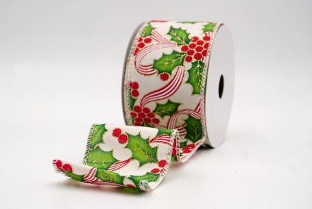 Kremowa Wstążka z Motywem Ostrokrzewu i Jagód_KF9836GC-2-2