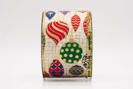 Kremowo-złota wstążka z retro ornamentem na Boże Narodzenie_KF9839G-2G