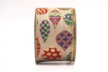 Jasnobrązowa wstążka z retro ornamentem na Boże Narodzenie_KF9840G-13