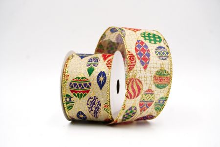 Jasnobrązowa wstążka z retro ornamentem na Boże Narodzenie_KF9840G-13