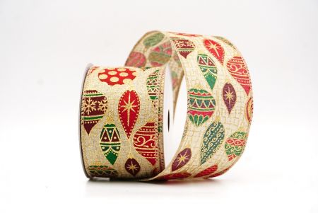 Beżowa wstążka z retro ornamentem na Boże Narodzenie_KF9840GC-14-183