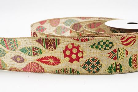 Beżowa wstążka z retro ornamentem na Boże Narodzenie_KF9840GC-14-183