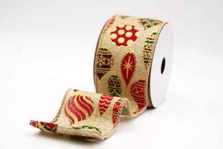 Beżowa wstążka z retro ornamentem na Boże Narodzenie_KF9840GC-14-183