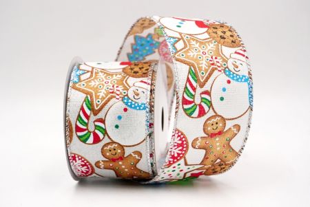 White_Festive Snowman, Cookie & Candy Wired Ribbon_KF9841G-1