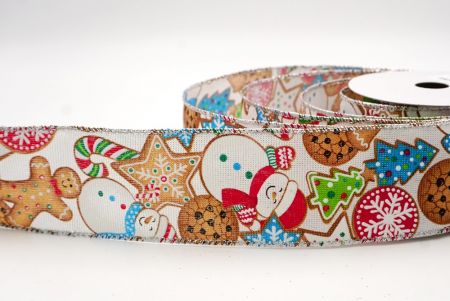 White_Festive Snowman, Cookie & Candy Wired Ribbon_KF9841G-1