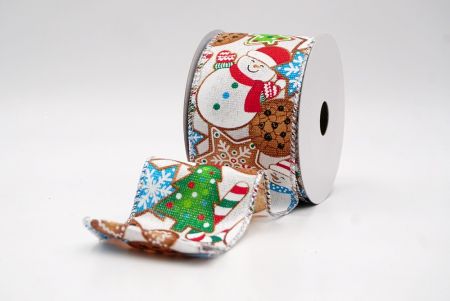White_Festive Snowman, Cookie & Candy Wired Ribbon_KF9841G-1