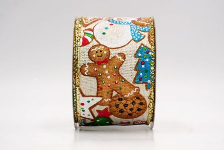 Cream_Festive Snowman, Cookie & Candy Wired Ribbon_KF9841G-2